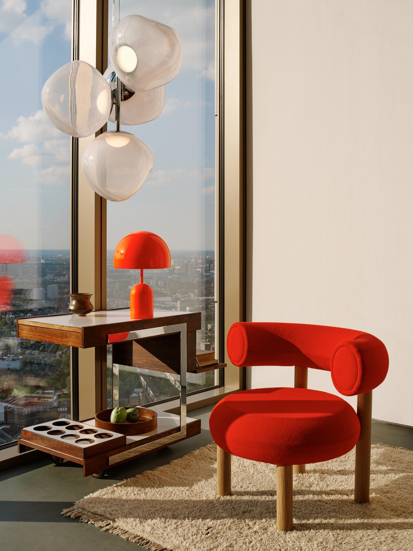 Fat Stool, Lounge & Dinning Chair Natural oak orange red (Kvadrat Hero) 20552 Tom Dixon.