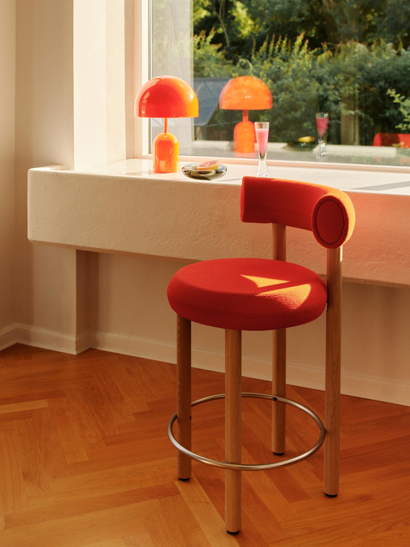 Fat Stool, Lounge & Dinning Chair Natural oak orange red (Kvadrat Hero) 20552 Tom Dixon.