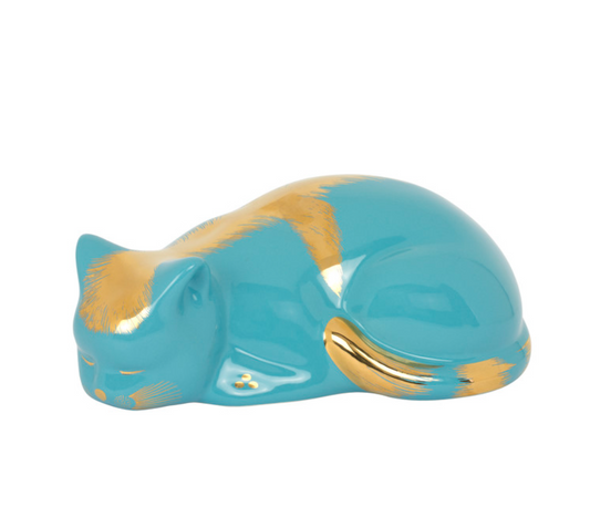 Fornasetti ceramic Cat Stripes-Striato gold on Turquoise