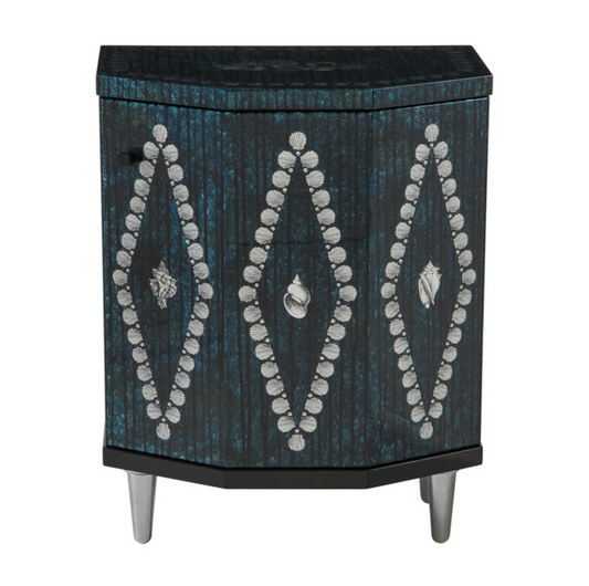 Fornasetti Night stand polyhedric Giro di conchiglie silver/ dripped blue - Milk Concept Boutique