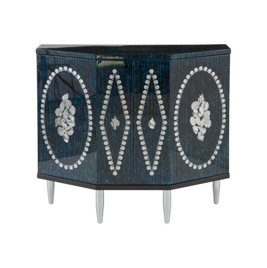 Fornasetti Small cabinet polyhedric Giro di conchiglie silver/ dripped blue - Milk Concept Boutique