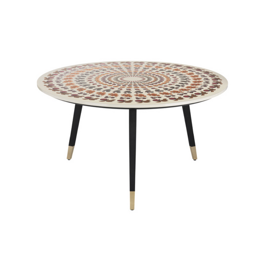 Fornasetti Round table Giostra di frutta color on ivory - base with brass details - Milk Concept Boutique