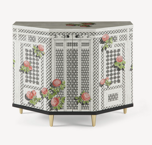 Fornasetti Small cabinet polyhedric Musciarabia with rose colour - Milk Concept Boutique