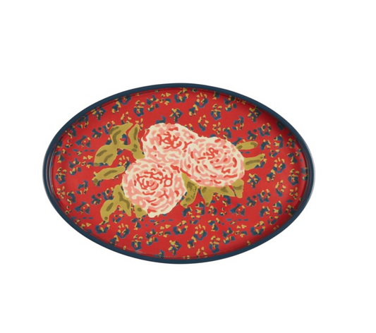 Lisa Corti Oval Tray Leopard Flower Red