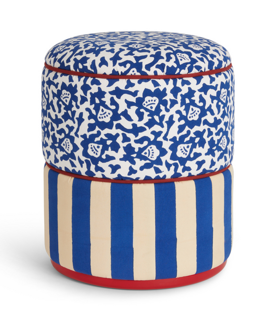 Lisa Corti Ottoman Arabesque Blue Stripes Blue Natural