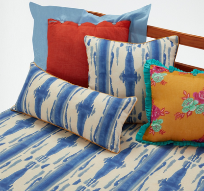 Lisa Corti Cotton Cushion Cover 60x25cm Flame Design Blue Pervinch