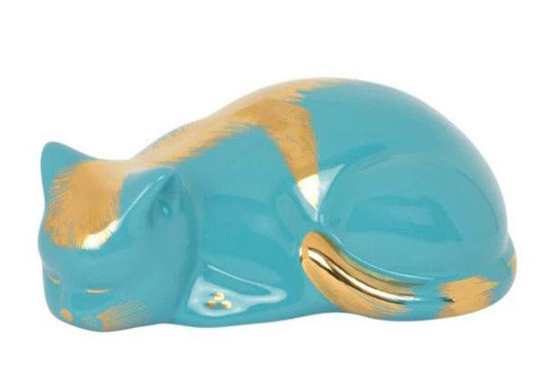 Fornasetti ceramic Cat Stripes-Striato gold on Turquoise - Milk Concept Boutique