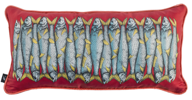 Fornasetti Silk cushion Sardine red 50x25cm - Milk Concept Boutique