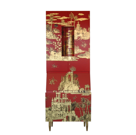 Fornasetti Trumeau Grand Coromandel gold/red - brass feet - Milk Concept Boutique