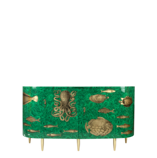 Fornasetti Buffet Pesci silver/malachite green - gold&brass or chrome details - Milk Concept Boutique