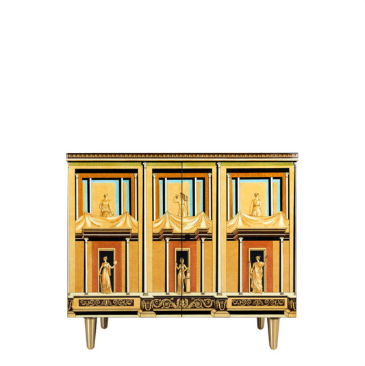 Fornasetti Small sideboard brass feet Pompeiana ochre tones - Milk Concept Boutique