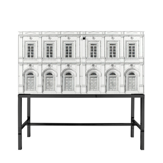 Fornasetti Raised sideboard Architettura white/black with black or brass base - Milk Concept Boutique