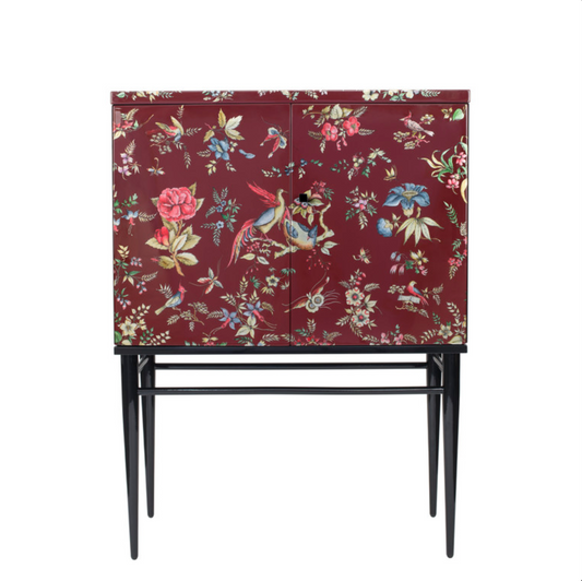 Fornasetti Raised small cabinet Coromandel colour / silver / carmine red - Milk Concept Boutique