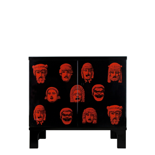 Fornasetti Small sideboard rectangular base Maschere black/red - Milk Concept Boutique