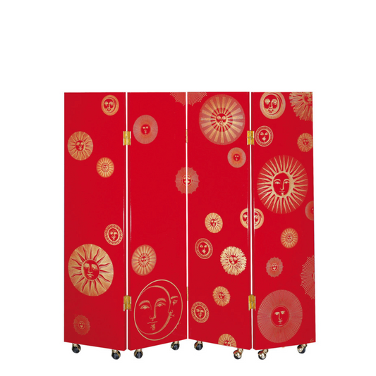 Fornasetti screen 140 x H.135cm Soli e Lune gold on red - Milk Concept Boutique