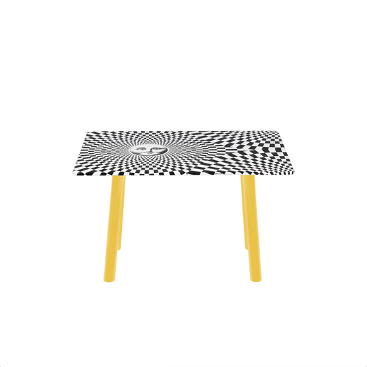 Fornasetti Table 40x60cm Solecentrismo black & white - yellow legs - Milk Concept Boutique