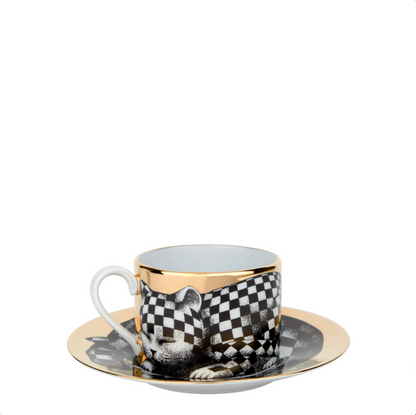 Fornasetti Tea Cup  High Fidelity Quadrettato Black, White, Gold - Milk Concept Boutique