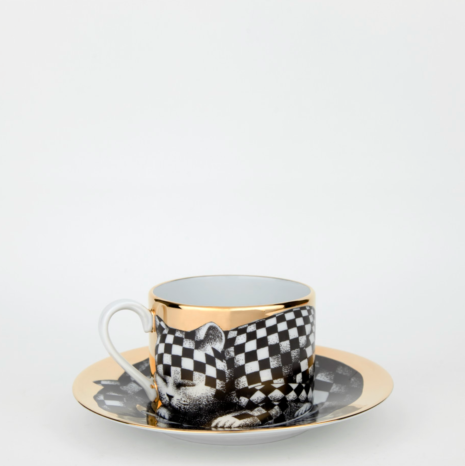 Fornasetti Tea Cup  High Fidelity Quadrettato Black, White, Gold - Milk Concept Boutique