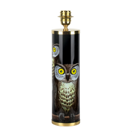 Fornasetti Cylindrical lamp base Civette/Owls colours on black - Milk Concept Boutique