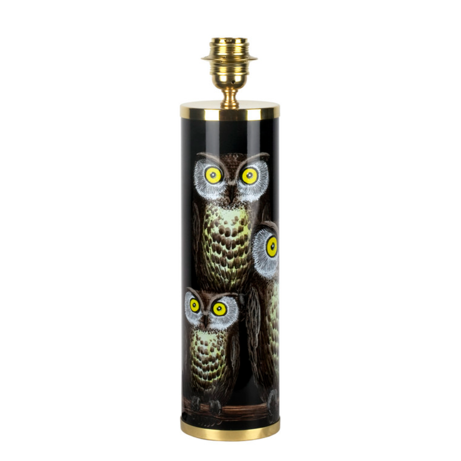 Fornasetti Cylindrical lamp base Civette/Owls colours on black - Milk Concept Boutique