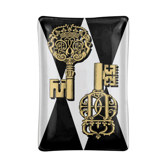 Fornasetti Rectangular ashtray Chiavi gold and Rombi black/white - Milk Concept Boutique