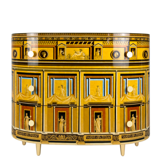Fornasetti curved chest of drawers Pompeiana ochre tones - Milk Concept Boutique