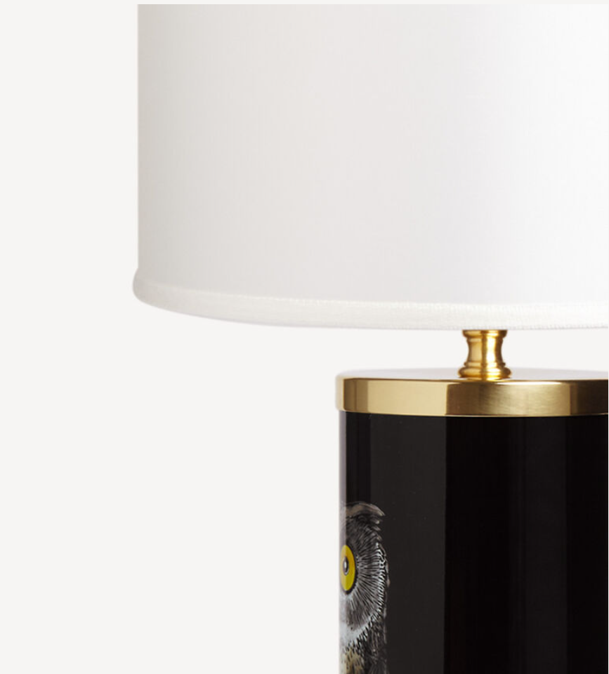 Fornasetti Cylindrical lamp base Civette/Owls colours on black - Milk Concept Boutique