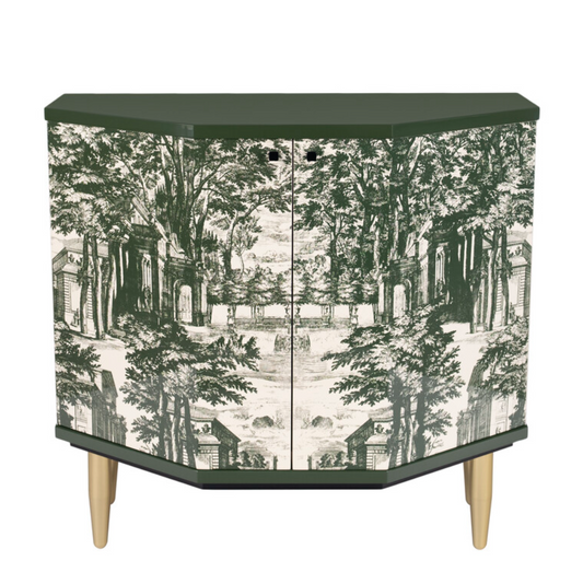 Fornasetti Small cabinet polyhedric Giardino Settecentesco green/ivory - Milk Concept Boutique