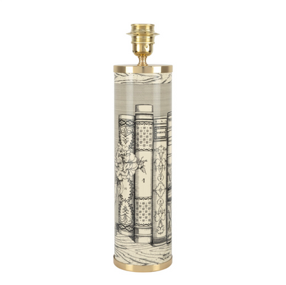 Fornasetti Cylindrical lamp base Libri black on ivory - Milk Concept Boutique