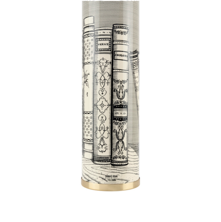 Fornasetti Cylindrical lamp base Libri black on ivory - Milk Concept Boutique