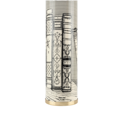 Fornasetti Cylindrical lamp base Libri black on ivory - Milk Concept Boutique