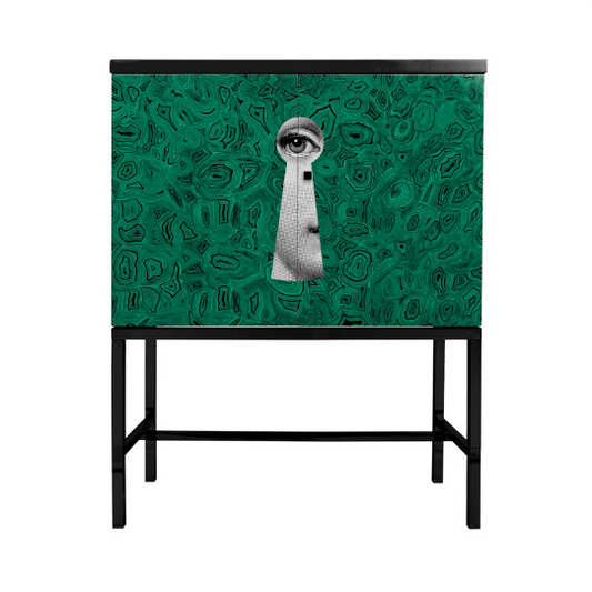 Fornasetti Raised small sideboard Serratura on Malachite - Black iron base - Milk Concept Boutique