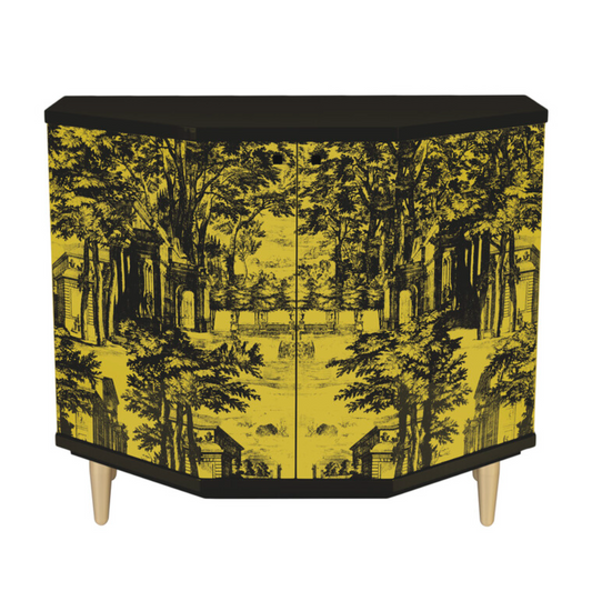 Fornasetti Small cabinet polyhedric Giardino Settecentesco black/yellow - Milk Concept Boutique