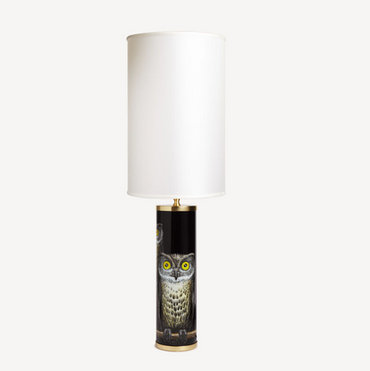 Fornasetti Cylindrical lamp base Civette/Owls colours on black - Milk Concept Boutique