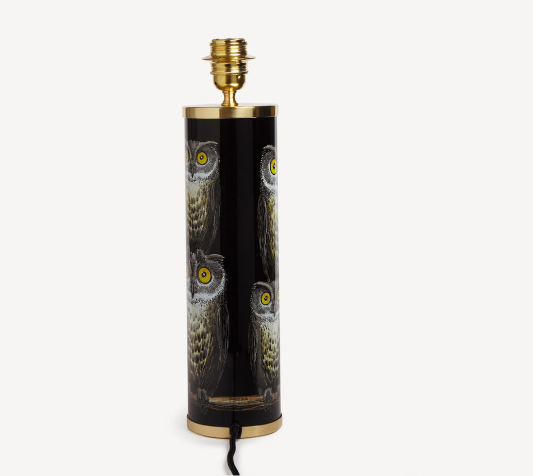 Fornasetti Cylindrical lamp base Civette/Owls colours on black - Milk Concept Boutique