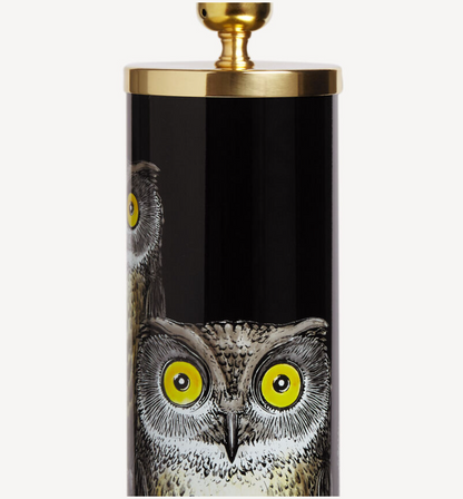 Fornasetti Cylindrical lamp base Civette/Owls colours on black - Milk Concept Boutique