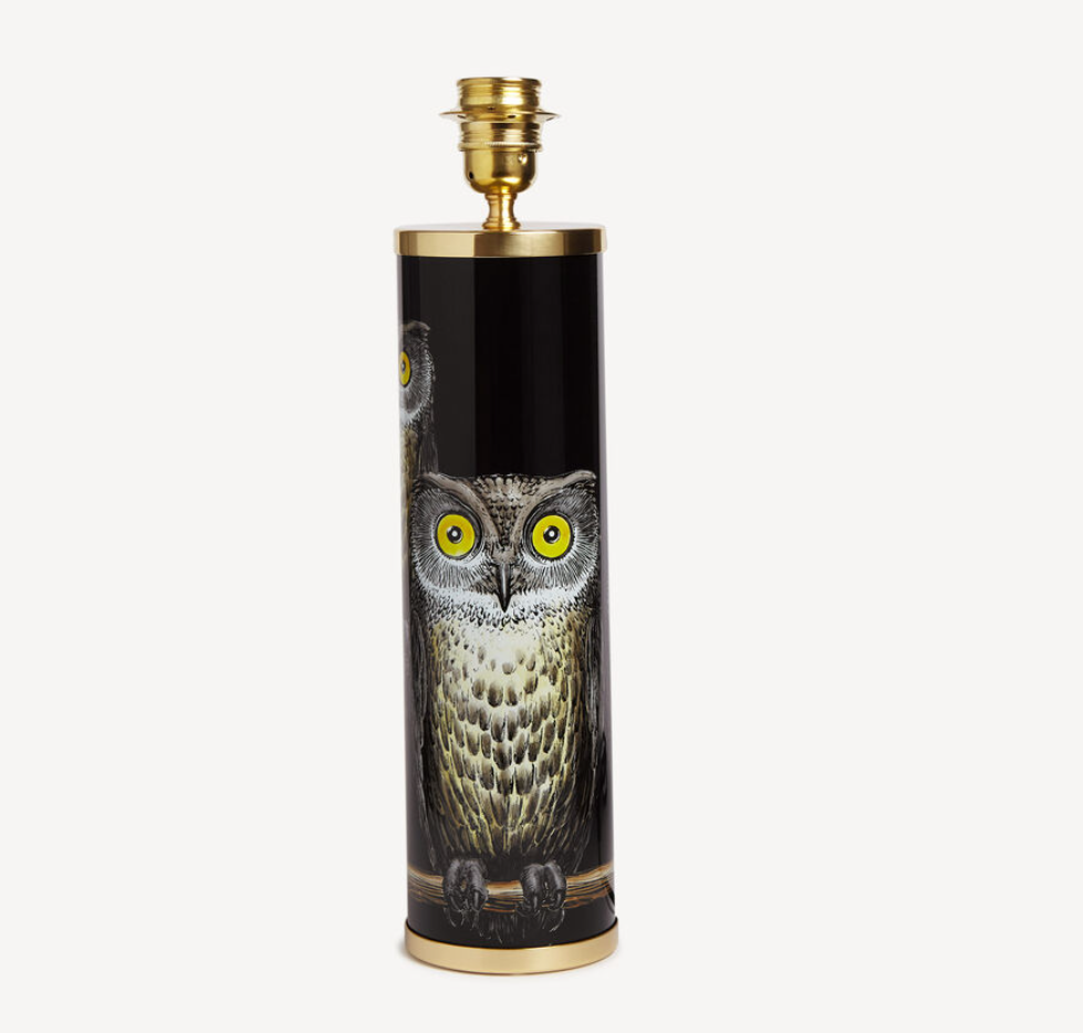 Fornasetti Cylindrical lamp base Civette/Owls colours on black - Milk Concept Boutique